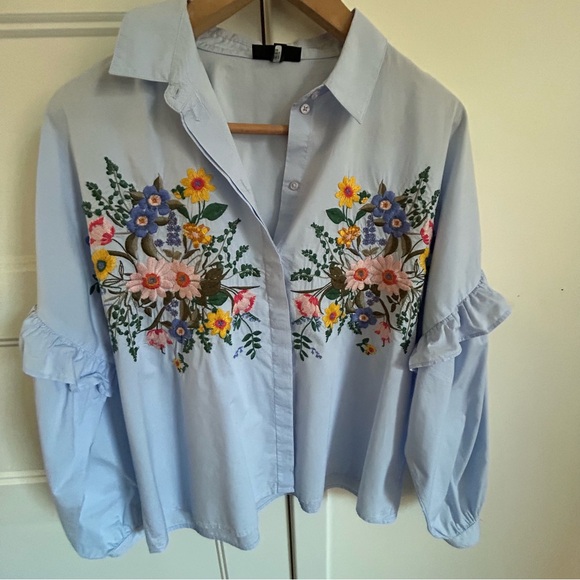TopShop oversized Embroidered Floral Shirt - Picture 6 of 6